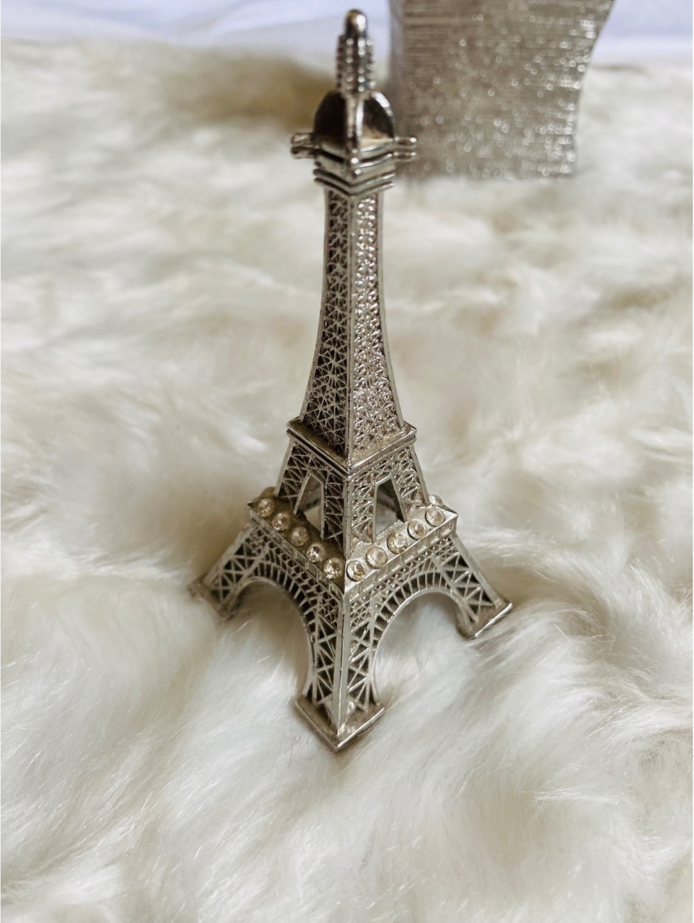 Miniature Eiffel Tower Silver Decorative Figurine with Rhine